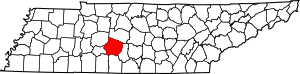 Map of Tennessee highlighting Maury County