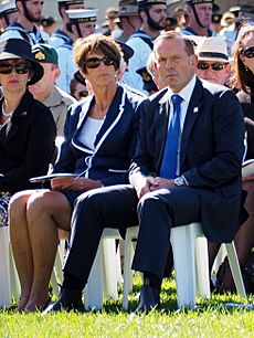 Margie Abbott and Tony Abbott at the Canberra Operation Slipper Welcome Home Ceremony in March 2015