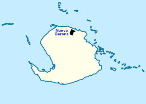 Locator map of Nueva Gerona (in black)within Isla de la Juventud