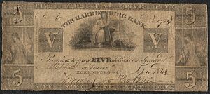 Recto Harrisburg Bank (Pennsylvania) 5 dollars 1848 urn-3 HBS.Baker.AC 1142145