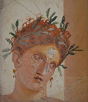 Roman fresco of a woman wearing a garland of olives, from Herculaneum