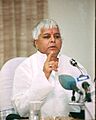 The Union Minister for Railways, Shri Lalu Prasad addressing the Media to announce a policy matter in New Delhi on September 12, 2004