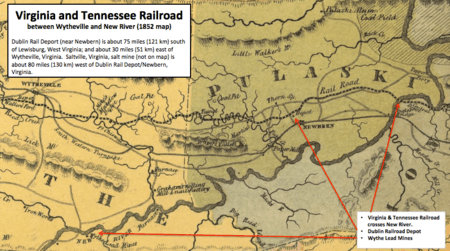 Virginia and Tennessee Railroad map Dublin