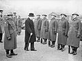 Winston Churchill inspects the 1st American Squadron of the Home Guard on Horse Guards Parade, London, 9 January 1941. H6547