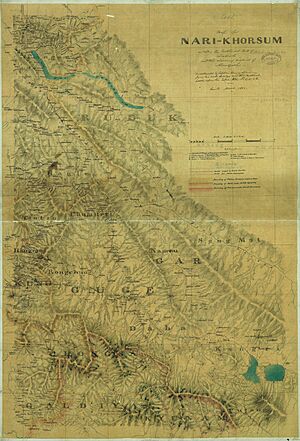 1851 Map of Ladak East with parts of Balti and Monyul by Strachey