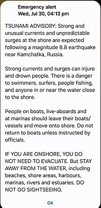 2025 Kamchatka Peninsula earthquake New Zealand emergency mobile alert