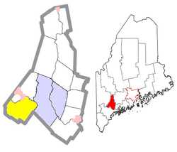 Location of Poland (in yellow) in Androscoggin County and the state of Maine