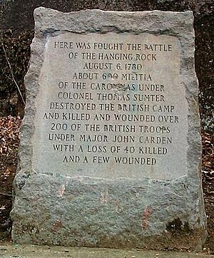 Battle marker hanging rock