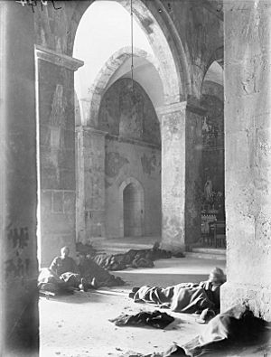 British wounded at Kuryet el Enab monastery 1917 IWMbphotoQ 012628