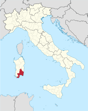 Location of Cagliari in Sardinia (and Italy)
