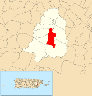 Location of Cayaguas within the municipality of San Lorenzo shown in red
