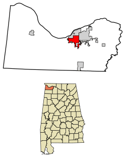 Location of Tuscumbia in Colbert County, Alabama.