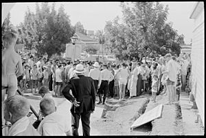 Crowd and police outside Moree Artesian Baths, 17 February 1965 - The Tribune (20724499325)