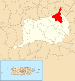 Location of Gato within the municipality of Orocovis shown in red