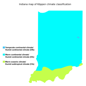 Indiana map of Köppen climate classification