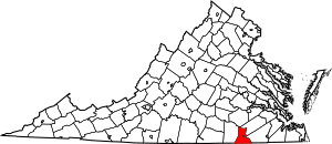 Map of Virginia highlighting Greensville County