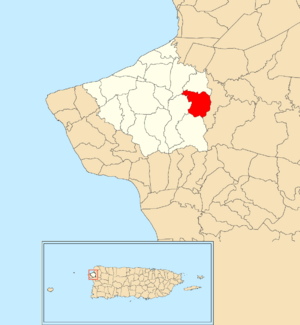 Location of Marías within the municipality of Aguada shown in red