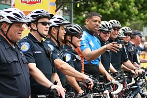 Mayor Kevin Johnson and bike patrol
