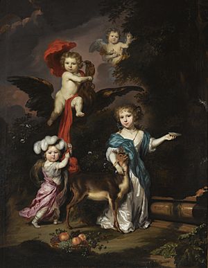 Nicolaes Maes - Four Children as Ceres Ganymede Cherub and Diana - 1673