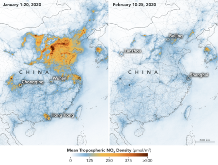 Nitrogen dioxide Density Change In China Due To Coronavirus