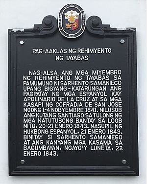 Pag-aaklas ng Rehimyento ng Tayabas NHCP historical marker