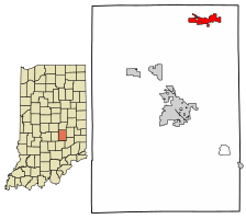 Location of Morristown in Shelby County, Indiana.