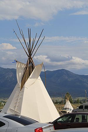 Tipi and Mission Mountains at 2015 Arlee Celebration Pow Wow