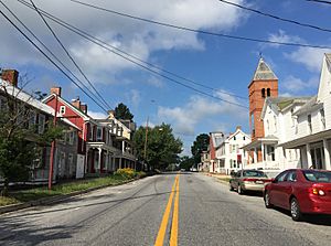 2016-07-29 09 32 04 View west along Maryland State Route 34 (Main Street) between Mechanic Street and Hall Street in Sharpsburg, Washington County, Maryland