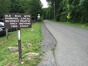 Sign for the Old Rag Mountain parking lot along Nethers Road in Nethers