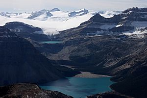Bow Lake and Wapta Icefield from Cirque Peak