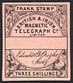 British & Irish Magnetic Telegraph Co. Limited 3 shilling stamp c. 1862 remaindered without control number