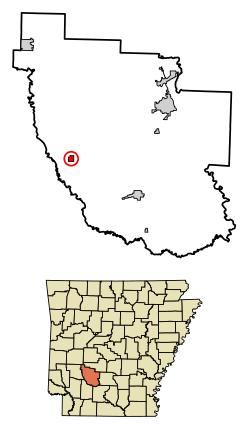 Location of Okolona in Clark County, Arkansas.