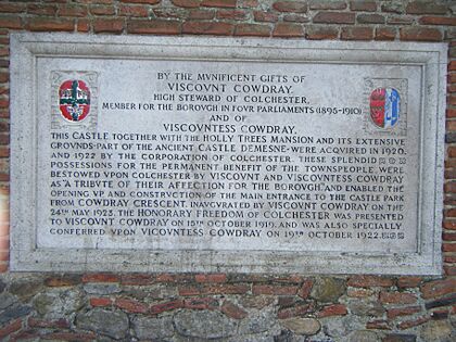 Colchester Castle donation plaque 1922