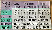 Grateful Dead at Franklin County Airport Concert Ticket (6-15-1995)