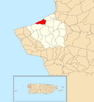 Location of Guaniquilla within the municipality of Aguada shown in red