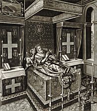 Henry IV of France as he lay in state after his murder in the year 1610, engraving after Quesnel - Gallica 2010 (adjusted)