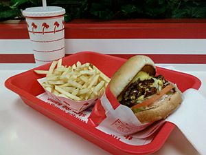 In-N-Out Burger hamburger, fries and soda