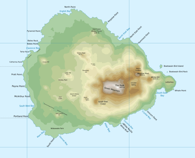 Labelled map of Ascension Island