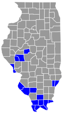 Map of Illinois highlighting counties without township government