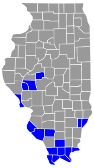 Map of Illinois highlighting counties without township government