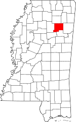 Map of Mississippi highlighting Chickasaw County