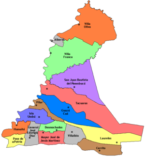 Mapa de Ñeembucú con sus distritos