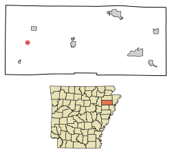 Location of Waldenburg in Poinsett County, Arkansas.
