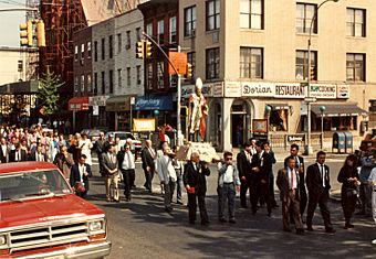 Religious procession at 50th Avenue, Hunters Point, Queens, NYC, 1989.jpg