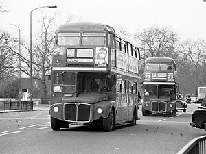 Routemaster buses RML2692 (SMK 692F) and RML2562 (JJD 562D), Park Lane, December 1991