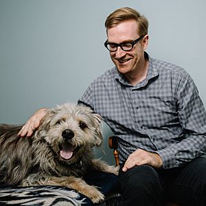 North (right) in 2018, with his dog Noam Chompsky