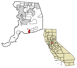 Location of Galt in Sacramento County, California.