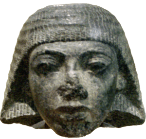 Stone head carving of Paramessu (Ramesses I), originally part of a statue depicting him as a scribe; on display at the Museum of Fine Arts, Boston