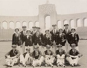 The Australian Olympic Team at the Olympic Stadium, Los Angeles, 1932 - photographer unknown