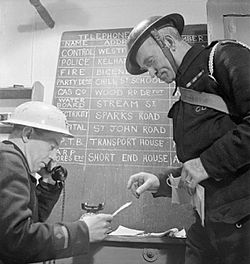 The Reconstruction of 'an Incident'- Civil Defence Training in Fulham, London, 1942 D7876